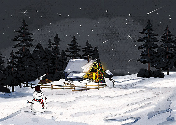 PSD 행복 백그라운드 크리스마스 겨울 일러스트 눈사람 날씨 주택 풍경 사람없음 크리스마스트리 추위 흰색 눈 차가움 겨울풍경 겨울배경 국내일러스트 자연요소 계절 기념일 감정 컬러 건물 파일형식