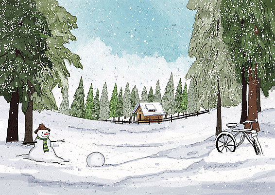 PSD 나무 행복 백그라운드 크리스마스 겨울 일러스트 날씨 주택 풍경 사람없음 마을 추위 흰색 눈 차가움 산속 겨울풍경 겨울배경 국내일러스트 자연요소 식물 계절 기념일 감정 컬러 산 건물 파일형식