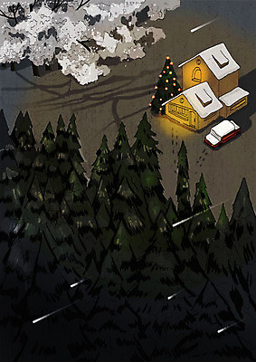 PSD 나무 행복 백그라운드 크리스마스 겨울 일러스트 날씨 주택 풍경 사람없음 빛 추위 흰색 눈 차가움 산속 겨울풍경 겨울배경 국내일러스트 자연요소 식물 계절 기념일 감정 컬러 산 건물 파일형식