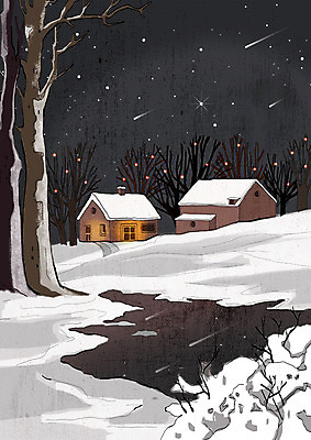 PSD 나무 행복 백그라운드 크리스마스 겨울 일러스트 밤하늘 날씨 주택 풍경 사람없음 마을 추위 흰색 눈 차가움 유성 겨울풍경 겨울배경 국내일러스트 자연요소 식물 계절 기념일 감정 컬러 하늘 건물 야간 파일형식