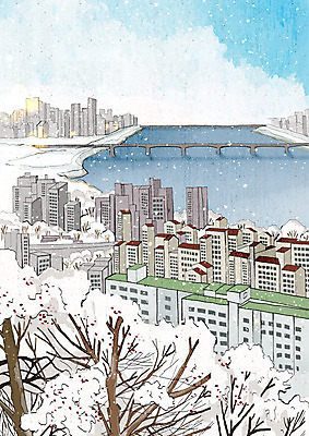 PSD 행복 백그라운드 크리스마스 겨울 일러스트 날씨 아파트 풍경 사람없음 강 도시풍경 추위 흰색 눈 도시 차가움 가교 겨울풍경 겨울배경 국내일러스트 자연요소 건축물 계절 기념일 감정 컬러 주택 파일형식