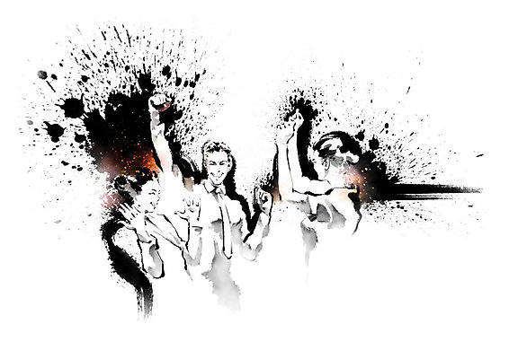 PSD 여자 남자 일러스트 캘리그라피 성공 붓터치 협력 흑백 사람 여러명 성인 일상 세명 파이팅 기쁨 직장인 비즈니스맨 비즈니스우먼 동료 번짐 성인만 국내일러스트 직업 감정 다수 컨셉 비즈니스 관계 모션 촬영기법 라이프 파일형식 효과