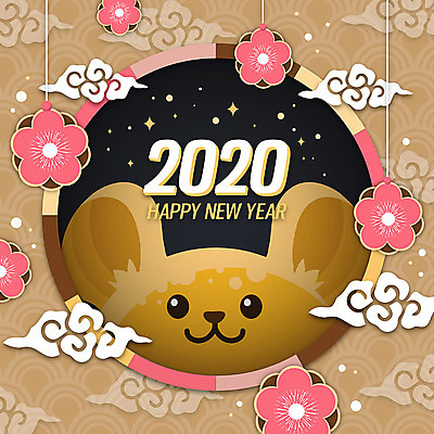 한마리 영어 꽃 일러스트 새해 타이포그라피 사람없음 컬러풀 숫자 쥐띠 쥐 해피뉴이어 구름문양 흰쥐 2020년 경자년 국내일러스트 AI파일 식물 문자 1 문양 컬러 새해인사 십이지신 설치류 연도 파일형식 벡터 구름_자연