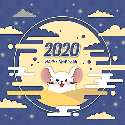 한마리 영어 일러스트 새해 타이포그라피 사람없음 컬러풀 숫자 쥐띠 쥐 해피뉴이어 구름문양 흰쥐 2020년 경자년 국내일러스트 AI파일 문자 1 문양 컬러 새해인사 십이지신 설치류 연도 파일형식 벡터 구름_자연