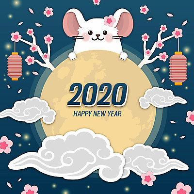 한마리 영어 꽃잎 꽃 일러스트 새해 타이포그라피 사람없음 컬러풀 숫자 나뭇가지 등불 쥐띠 쥐 해피뉴이어 구름문양 흰쥐 2020년 경자년 국내일러스트 AI파일 나무 식물 문자 1 문양 컬러 조명 새해인사 십이지신 설치류 연도 파일형식 벡터 구름_자연