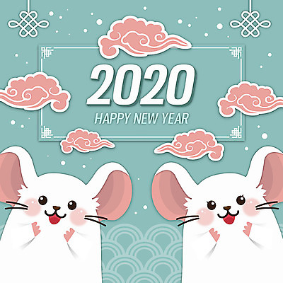 영어 두마리 일러스트 새해 타이포그라피 사람없음 컬러풀 숫자 쥐띠 쥐 해피뉴이어 구름문양 흰쥐 2020년 경자년 국내일러스트 AI파일 문자 문양 컬러 2 새해인사 십이지신 설치류 연도 파일형식 벡터 구름_자연