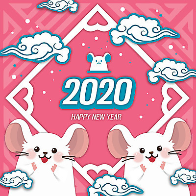 영어 두마리 일러스트 새해 타이포그라피 사람없음 컬러풀 숫자 쥐띠 쥐 해피뉴이어 구름문양 흰쥐 2020년 경자년 국내일러스트 AI파일 문자 문양 컬러 2 새해인사 십이지신 설치류 연도 파일형식 벡터 구름_자연