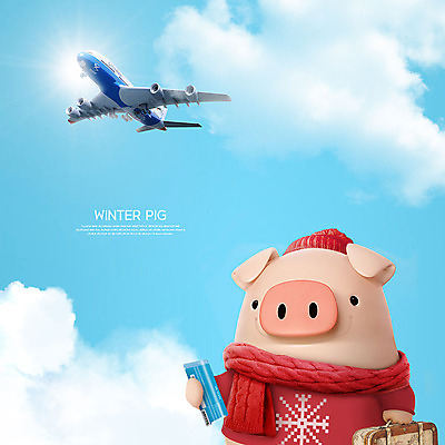 PSD 구름 편집 편집이미지 캐릭터 모자 한마리 동물캐릭터 여행 백그라운드 겨울 하늘 비행기 3D캐릭터 사람없음 파란색 3D 여행가방 목도리 돼지 항공권 디지털합성 즐거움 돼지캐릭터 편집3D 자연요소 동물 1 잡화 계절 감정 컬러 가방 포유류 항공교통 대중교통 티켓 파일형식