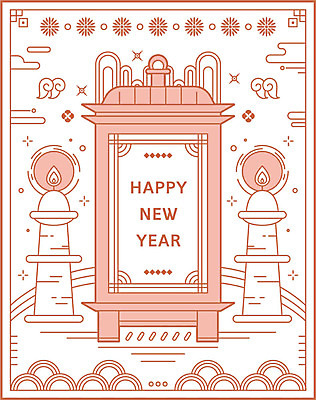 한국전통 영어 일러스트 초 전등 새해 타이포그라피 사람없음 전통문양 주황색 촛대 해피뉴이어 구름문양 신년카드 2020년 경자년 국내일러스트 AI파일 문자 전통 문양 컬러 조명 카드_감사 한국 새해인사 연도 파일형식 벡터 구름_자연