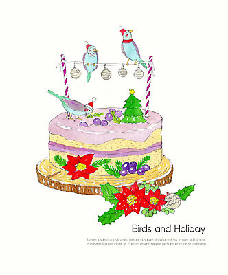 PSD 나무 크리스마스 겨울 일러스트 조류 수채화 세마리 사람없음 장식 컬러풀 크리스마스트리 케이크 솔방울 포인세티아 오너먼트 국내일러스트 식물 동물 계절 기념일 꽃 컬러 크리스마스장식 디저트 3 파일형식