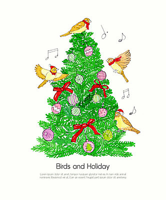 PSD 나무 크리스마스 겨울 음표 여러마리 일러스트 조류 수채화 사람없음 장식 컬러풀 크리스마스트리 솔방울 오너먼트 국내일러스트 식물 동물 기호 계절 기념일 음악 컬러 다수 크리스마스장식 파일형식