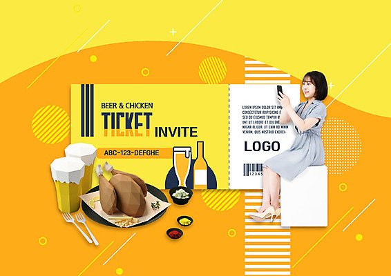 PSD 편집이미지 라이프스타일 여자 맥주 한명 사람 20대 성인 스마트폰 노란색 축제 치킨 한국인 티켓 즐거움 초대장 흥미 성인여자한명만 이미지편집 1 감정 컬러 컨셉 카드_감사 주류 동양인 청년 생활 핸드폰 스마트기기 닭고기요리 여자한명만 성인여자만 파일형식