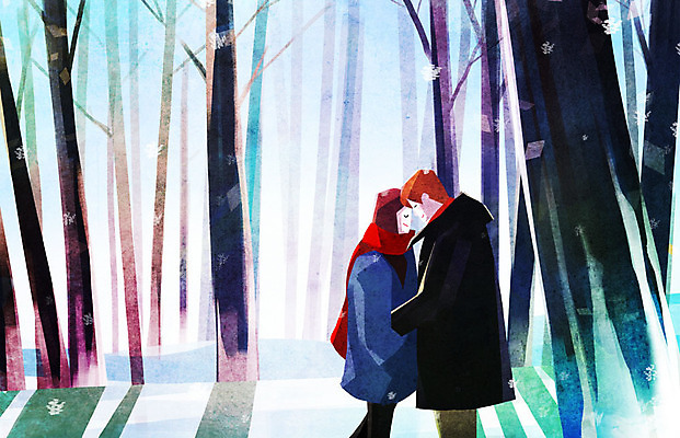 PSD 나무 커플 여자 남자 백그라운드 겨울 데이트 일러스트 따뜻함 사랑 사람 두명 목도리 눈 숲 이마맞대기 겨울배경 국내일러스트 자연요소 식물 잡화 계절 감정 관계 날씨 얼굴맞대기 파일형식