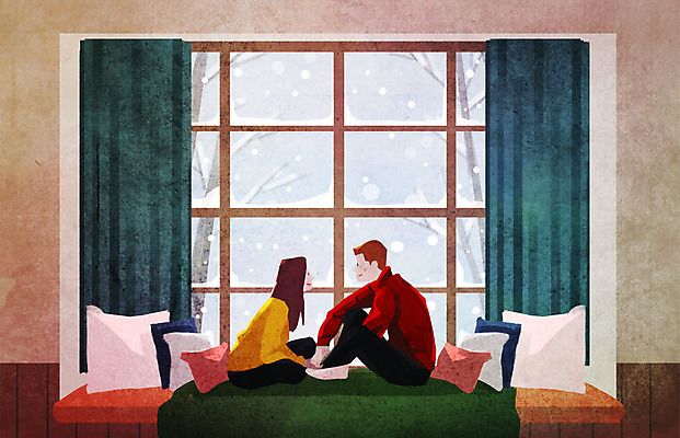 PSD 커플 여자 남자 백그라운드 쿠션 겨울 데이트 일러스트 창문 따뜻함 대화 사랑 사람 두명 소파 눈 커튼 담요 겨울배경 국내일러스트 자연요소 계절 감정 의자 관계 날씨 말하기 파일형식