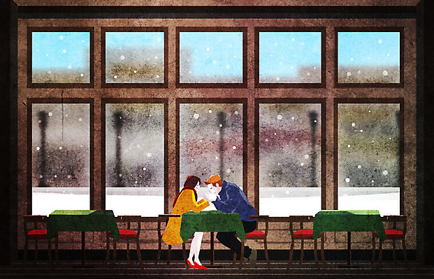 PSD 커플 여자 남자 백그라운드 겨울 데이트 일러스트 창문 탁자 따뜻함 사랑 사람 두명 손잡기 카페 눈 겨울배경 국내일러스트 자연요소 계절 감정 가구 관계 모션 날씨 상점 파일형식