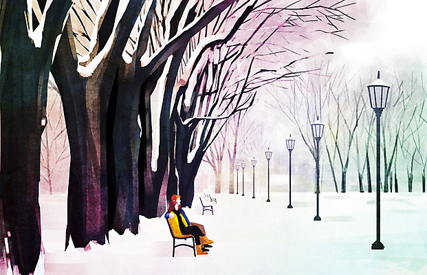 PSD 나무 커플 여자 남자 백그라운드 겨울 가로등 벤치 데이트 일러스트 따뜻함 사랑 사람 앉기 두명 눈 가로수 겨울배경 국내일러스트 자연요소 식물 계절 공공시설 감정 의자 관계 모션 날씨 파일형식