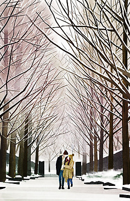 PSD 나무 커플 응시 여자 남자 백그라운드 겨울 데이트 일러스트 따뜻함 사랑 사람 두명 눈 가로수 겨울배경 국내일러스트 자연요소 식물 시선 계절 감정 관계 날씨 파일형식