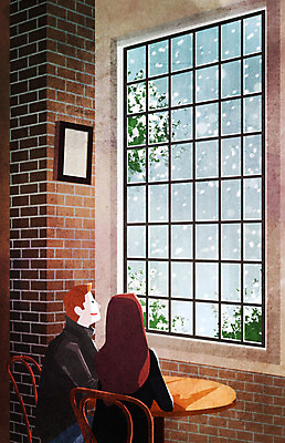 PSD 나무 커플 응시 여자 남자 액자 백그라운드 겨울 데이트 일러스트 창문 탁자 따뜻함 사랑 사람 두명 카페 눈 겨울배경 국내일러스트 자연요소 식물 시선 계절 감정 가구 관계 날씨 상점 파일형식