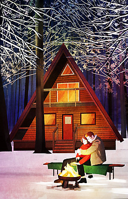 PSD 나무 커플 여자 남자 백그라운드 겨울 데이트 일러스트 포옹 따뜻함 사랑 사람 두명 눈 모닥불 산장 겨울배경 국내일러스트 자연요소 식물 계절 감정 관계 안기 불 날씨 파일형식