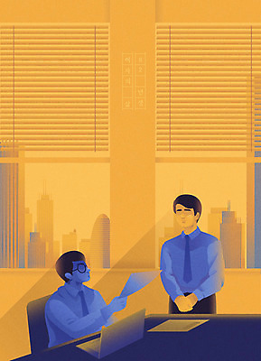 남자 의자 일러스트 남편 직장 사람 성인 두명 건물 사무실 노란색 슬픔 도시 상사 책상 문서 눈치 성인남자만 육아휴직 남성육아휴직 육아대디 국내일러스트 AI파일 건축물 감정 컬러 가구 회사 비즈니스 휴가 아빠 남자만 성인만 파일형식 벡터