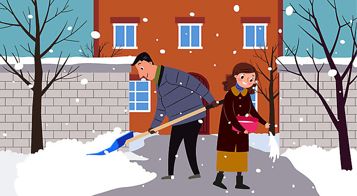 나무 그릇 벽 겨울 일러스트 가족 엄마 경고 사람 성인 두명 건물 담장 추위 눈 아빠 청소 삽 고민 준비 소금 눈치우기 사고방지 제설 국내일러스트 AI파일 자연요소 식물 식기 건축물 계절 감정 관계 날씨 예방 치우기 파일형식 벡터