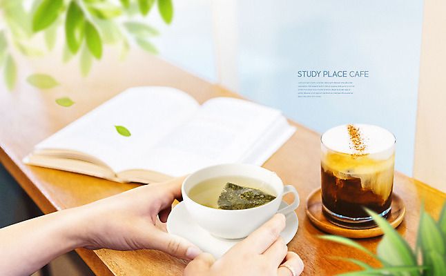 PSD 편집이미지 손 커피 잎 탁자 한명 사람 성인 신체부위 책 컬러풀 유행 카페 한국인 차 녹차 감성 신조어 카피스페이스 카공족 이미지편집 식물 1 음료 컬러 가구 컨셉 동양인 차_음료 상점 공백 약어 파일형식 유행어