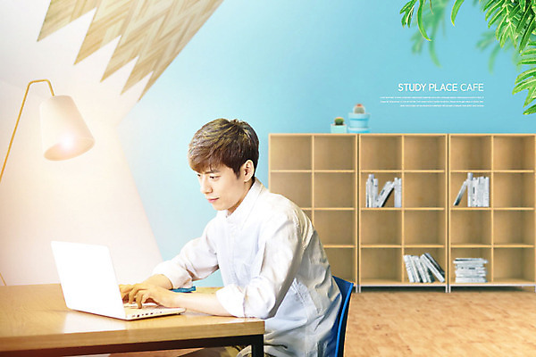 PSD 편집이미지 남자 화분 잎 탁자 조명 책장 한명 사람 20대 성인 노트북 유행 카페 한국인 집중 신조어 민트색 성인남자한명만 카피스페이스 카공족 이미지편집 식물 1 컬러 가구 컨셉 동양인 청년 전자제품 상점 공백 약어 남자한명만 성인남자만 파일형식 유행어