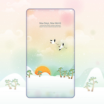 백그라운드 두마리 일러스트 새해 사람없음 스마트폰 태양 학 소나무 2020년 경자년 폰배경 국내일러스트 AI파일 자연요소 나무 2 조류 핸드폰 스마트기기 연도 파일형식 벡터