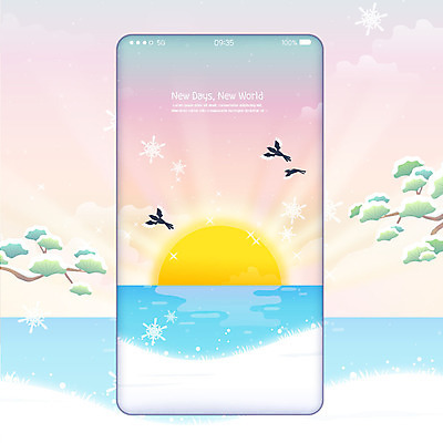 바다 백그라운드 일러스트 새해 세마리 사람없음 스마트폰 태양 일출 소나무 눈송이 까치 2020년 경자년 폰배경 국내일러스트 AI파일 자연요소 나무 조류 눈_날씨 3 핸드폰 스마트기기 노을 연도 파일형식 벡터