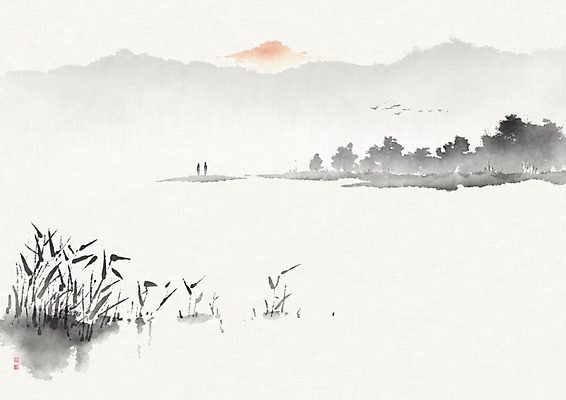 PSD 나무 호수 일러스트 캘리그라피 자연 조류 붓터치 산 흑백 갈대 사람없음 강 노을 고요 숲 번짐 산수화 풍경화 화선지 공허 국내일러스트 자연요소 식물 동물 컨셉 촬영기법 동양화 한지 그림 생태계 파일형식 효과