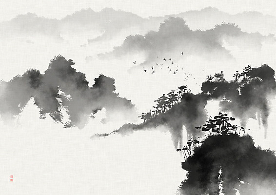 PSD 나무 일러스트 캘리그라피 자연 조류 붓터치 산 흑백 사람없음 고요 숲 번짐 산수화 풍경화 화선지 공허 국내일러스트 식물 동물 컨셉 촬영기법 동양화 한지 그림 생태계 파일형식 효과