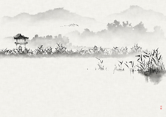 PSD 나무 호수 일러스트 캘리그라피 자연 조류 붓터치 산 흑백 갈대 사람없음 고요 숲 정자 번짐 산수화 풍경화 화선지 갈대습지 공허 국내일러스트 식물 동물 건축물 컨셉 촬영기법 습지 동양화 한지 그림 생태계 파일형식 효과