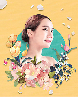 PSD 편집이미지 여자 꽃잎 꽃 수채화 한명 사람 상반신 20대 성인 옆모습 컬러풀 뷰티 한국인 낙화 의료성형뷰티 성인여자한명만 이미지편집 식물 1 뷰포인트 컬러 동양인 청년 여자한명만 성인여자만 파일형식