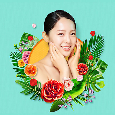 PSD 식물 편집이미지 여자 꽃잎 꽃 수채화 한명 사람 상반신 20대 성인 옆모습 컬러풀 뷰티 한국인 야자수잎 낙화 의료성형뷰티 성인여자한명만 트로피컬아트 이미지편집 1 뷰포인트 컬러 잎 동양인 청년 그림 여자한명만 성인여자만 파일형식