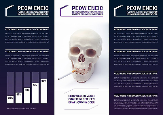 템플릿 표지디자인 북디자인 내지 리플렛 겨울 북커버 3단접지 그래프 해골 담배 팜플렛 사람없음 보라색 금연 담배꽁초 이미지템플릿 AI파일 계절 캠페인 컬러 뼈 사회이슈 파일형식 벡터