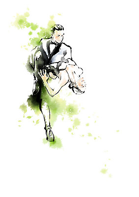 PSD 커플 여자 남자 일러스트 캘리그라피 붓터치 사람 두명 초록색 춤 즐거움 번짐 열정 댄스스포츠 국내일러스트 감정 스포츠 컬러 관계 문화예술 파일형식 효과