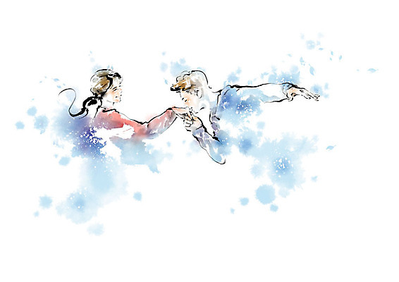 PSD 커플 여자 남자 일러스트 캘리그라피 붓터치 사람 두명 파란색 춤 즐거움 번짐 열정 댄스스포츠 국내일러스트 감정 스포츠 컬러 관계 문화예술 파일형식 효과