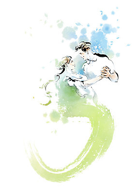 PSD 커플 여자 남자 일러스트 캘리그라피 붓터치 사람 두명 초록색 손잡기 춤 즐거움 번짐 열정 댄스스포츠 국내일러스트 감정 스포츠 컬러 관계 모션 문화예술 파일형식 효과