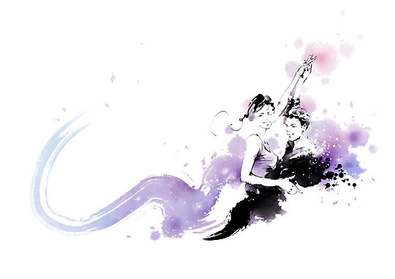 PSD 커플 여자 남자 일러스트 캘리그라피 붓터치 사람 두명 보라색 춤 즐거움 번짐 열정 댄스스포츠 국내일러스트 감정 스포츠 컬러 관계 문화예술 파일형식 효과