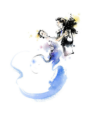 PSD 커플 여자 남자 일러스트 캘리그라피 붓터치 사람 두명 파란색 춤 즐거움 번짐 열정 댄스스포츠 국내일러스트 감정 스포츠 컬러 관계 문화예술 파일형식 효과