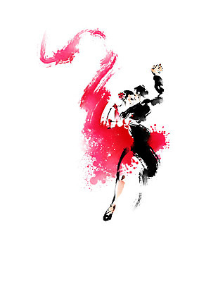 PSD 커플 여자 남자 꽃 일러스트 캘리그라피 붓터치 사람 두명 춤 즐거움 번짐 열정 댄스스포츠 사교댄스 진분홍색 탱고 국내일러스트 식물 감정 스포츠 분홍색 관계 문화예술 파일형식 효과