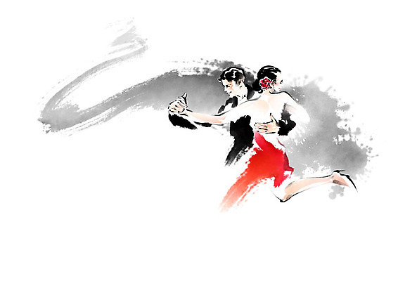 PSD 커플 여자 남자 꽃 일러스트 캘리그라피 붓터치 사람 두명 빨간색 춤 즐거움 번짐 열정 댄스스포츠 사교댄스 탱고 국내일러스트 식물 감정 스포츠 컬러 관계 문화예술 파일형식 효과