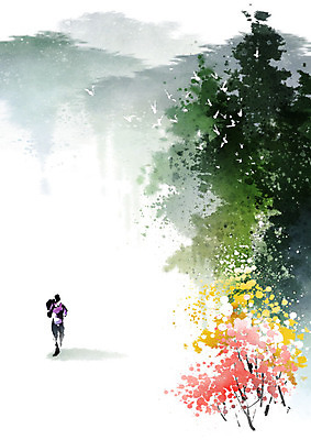 PSD 여행 일러스트 캘리그라피 자연 붓터치 산 한명 사람 풍경 초록색 숲 편안함 번짐 사색 풍경화 국내일러스트 1 컬러 생각 감각 그림 생태계 파일형식 효과