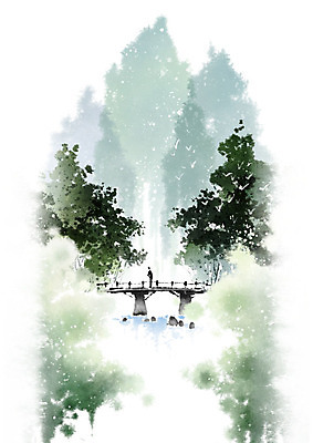 PSD 여행 일러스트 캘리그라피 자연 붓터치 산 한명 사람 풍경 초록색 계곡 숲 편안함 번짐 사색 풍경화 국내일러스트 1 컬러 생각 감각 그림 생태계 파일형식 효과