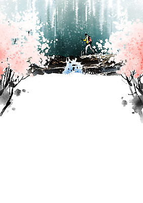 PSD 여행 일러스트 캘리그라피 자연 붓터치 산 한명 사람 풍경 계곡 숲 편안함 번짐 사색 풍경화 국내일러스트 1 생각 감각 그림 생태계 파일형식 효과