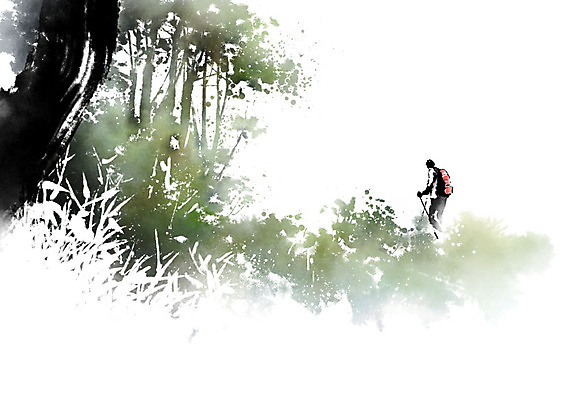 PSD 여행 일러스트 캘리그라피 자연 붓터치 산 한명 사람 풍경 초록색 등산 숲 편안함 번짐 사색 풍경화 국내일러스트 1 컬러 생각 트래킹 감각 그림 생태계 파일형식 효과