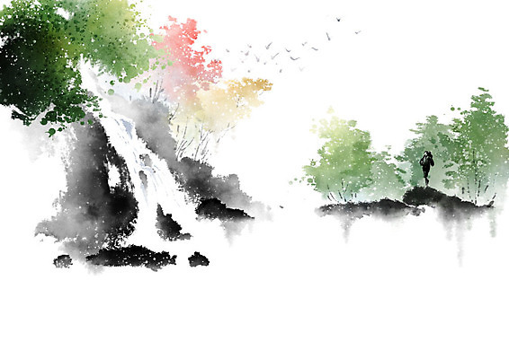 PSD 여행 일러스트 캘리그라피 자연 붓터치 산 한명 사람 풍경 계곡 등산 숲 편안함 번짐 사색 풍경화 국내일러스트 1 생각 트래킹 감각 그림 생태계 파일형식 효과