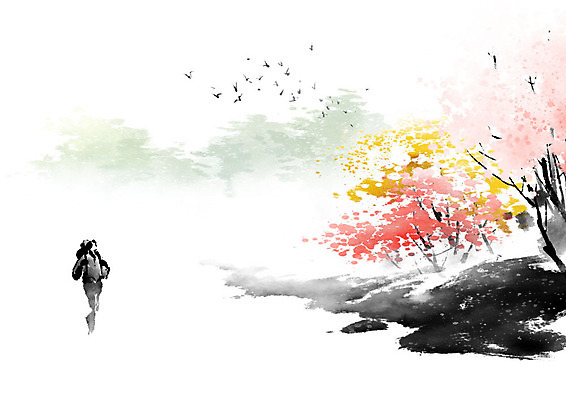 PSD 여행 일러스트 캘리그라피 자연 조류 붓터치 산 한명 사람 풍경 숲 편안함 번짐 사색 새떼 풍경화 국내일러스트 동물 1 생각 감각 그림 생태계 파일형식 효과