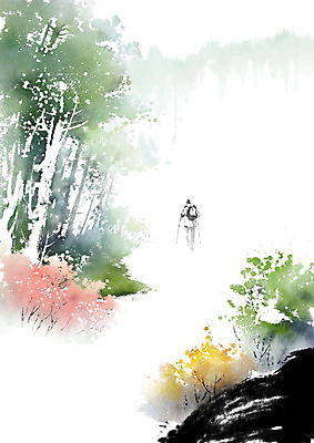 PSD 여행 일러스트 캘리그라피 자연 붓터치 산 한명 사람 풍경 등산 숲 편안함 번짐 사색 풍경화 국내일러스트 1 생각 트래킹 감각 그림 생태계 파일형식 효과