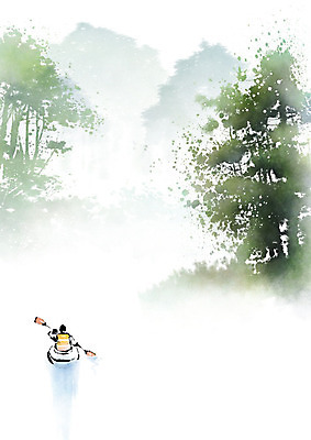 PSD 호수 여행 일러스트 캘리그라피 자연 붓터치 산 한명 사람 풍경 초록색 숲 편안함 나룻배 노 번짐 사색 풍경화 국내일러스트 1 컬러 생각 배_교통 감각 그림 생태계 선박 파일형식 효과